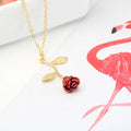 Dainty Flower Pendant Gift Elegant 18K Gold Plated Stainless Steel Link Chain None Fading Red Rose Pendant Necklace for Women