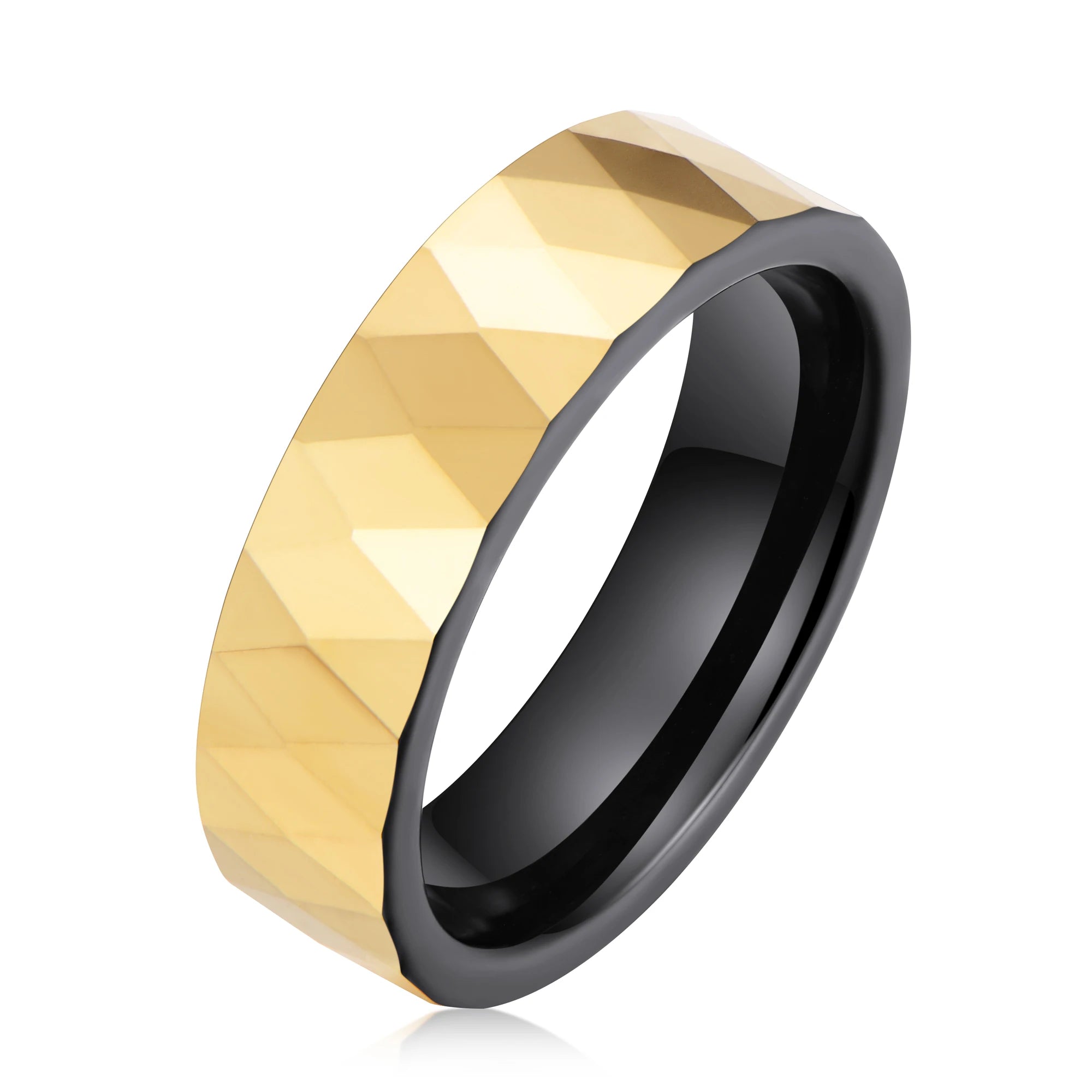 High Polished 8mm Width Faceted Gold Black Plated Tungsten Carbide Mens Jewelry for Couple Ring Wedding Ring