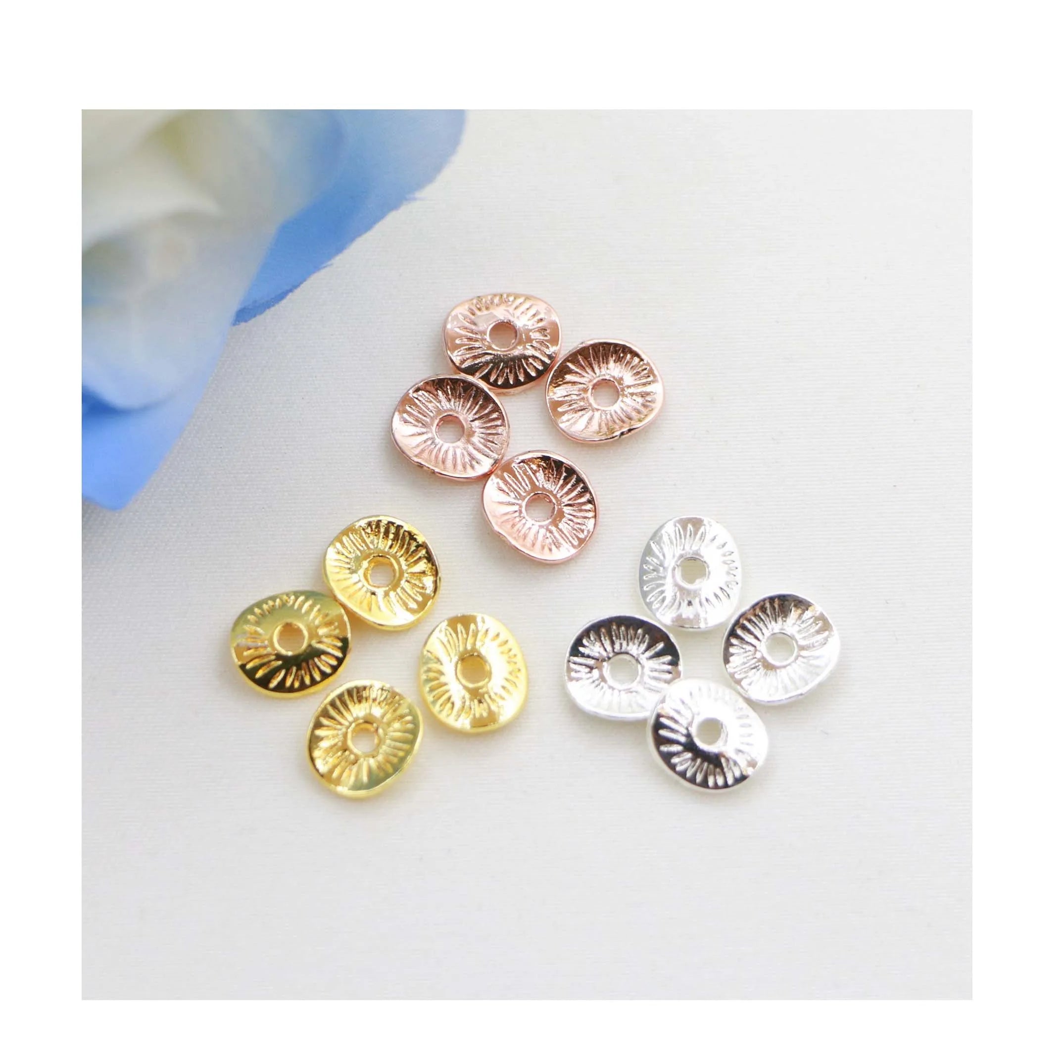 14K Gold Plated Striped Eye Spacer Fitting Curved Flower Medium Hole Egg-shaped Disc DIY Jewelry Beaded Gasket Findings
