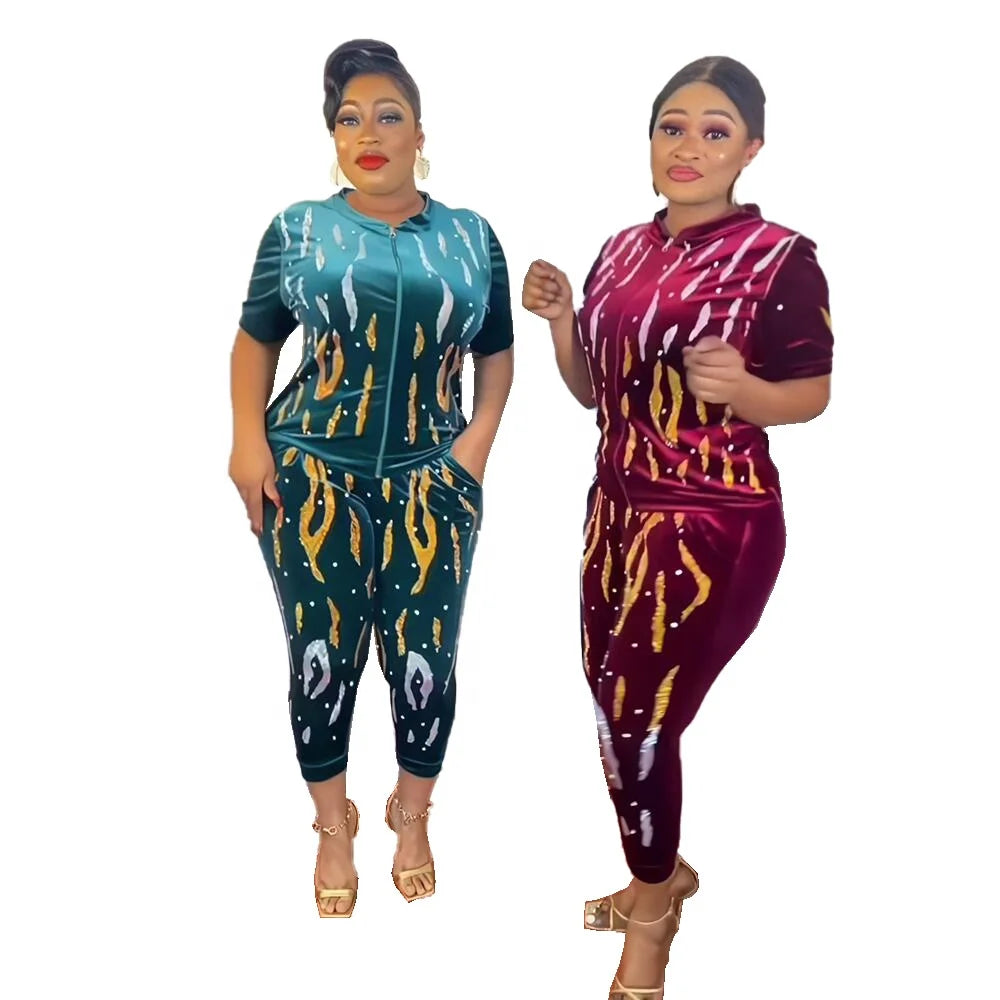 Good Quality  Womens Sets Two Piece Luxury Rhinestones Boutique Wholesale Velvet South African Clothing