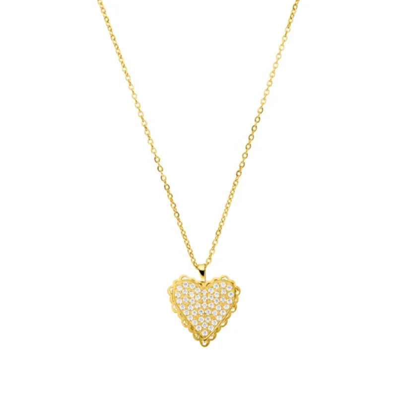 Shining Crystal Love Pendant with Trendy Stainless Steel Link Chain Necklace for Anniversaries and Valentine's Day Gifts