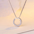 New Fashion Jewelry 925 Sterling Silver Circle Pendant Necklace Geometric Cubic Zirconia Hollow Ring Pendant Necklace for Women