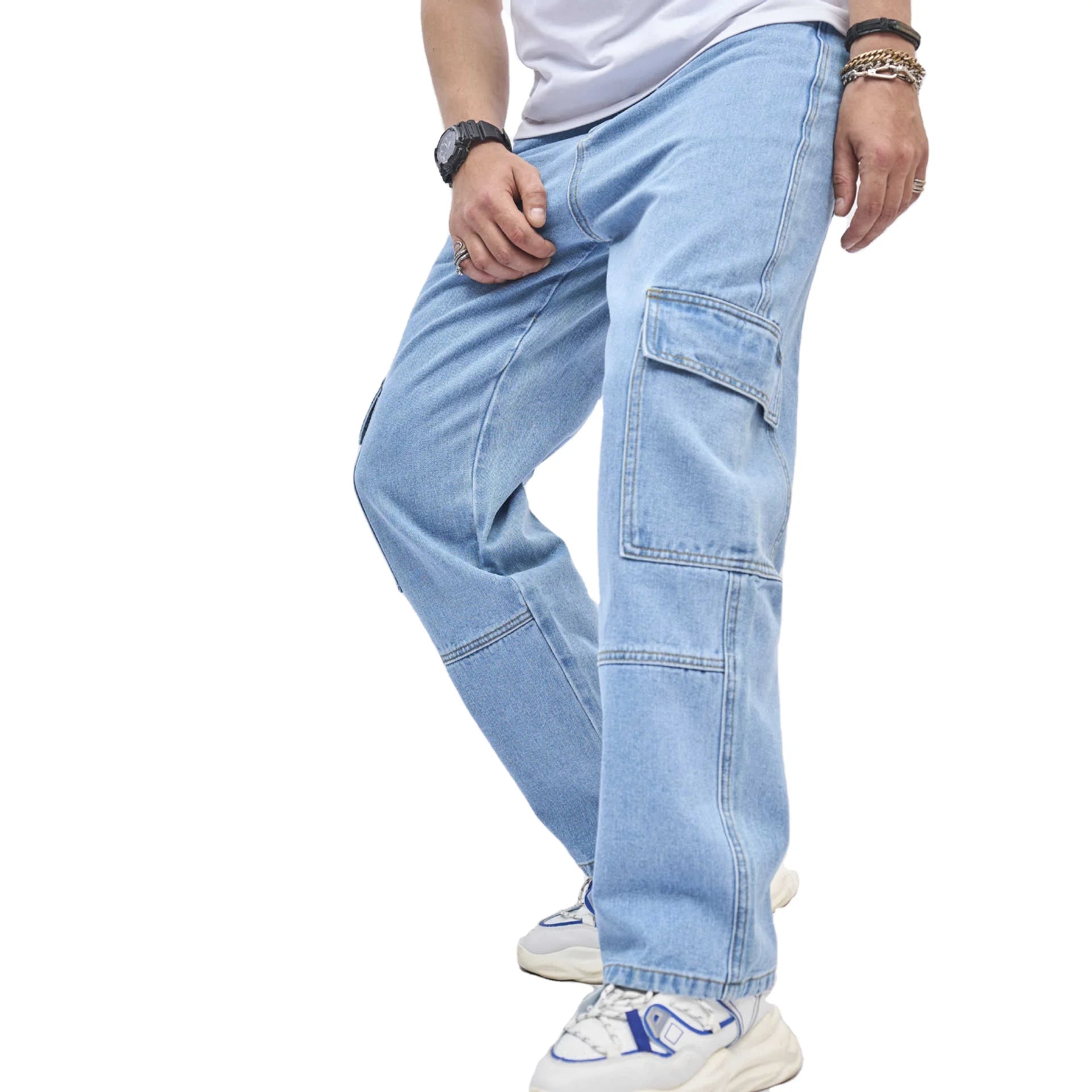 2024 Spring Autumn Men's New Style Jeans Straight Pants Pure Color Trend New Fashion Loose Long Pants High Street Wide Leg Jeans