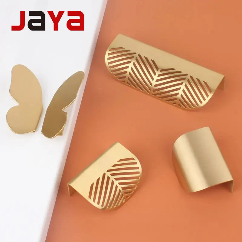 JAYA Furniture Handle Knob Nordic Light Luxury Brass Leaf and butterfly Shape Handle Without Punching Copper Handle