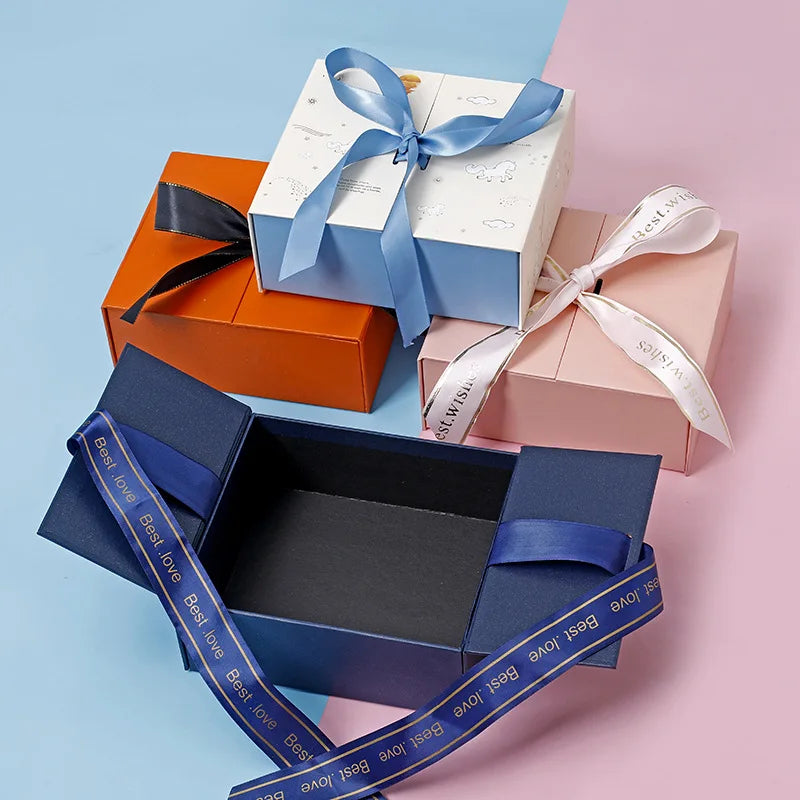 2024 New Arrival Gift Box Double Open Flip Valentine's Day Fancy Coated Paper Box with Ribbon