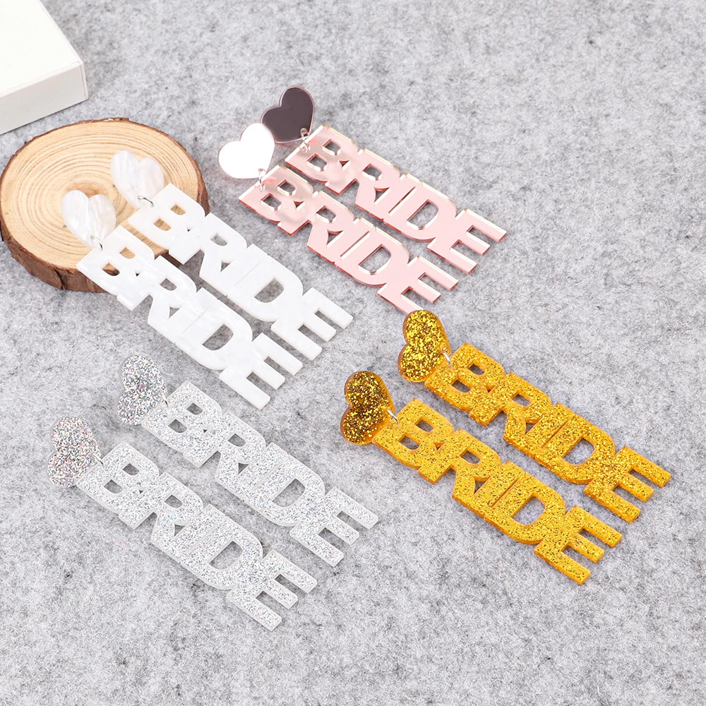 2024 Modern Acrylic Trendy Letters Bride Earrings Glitter Pendant Long Drop Wedding Party Jewelry for Women