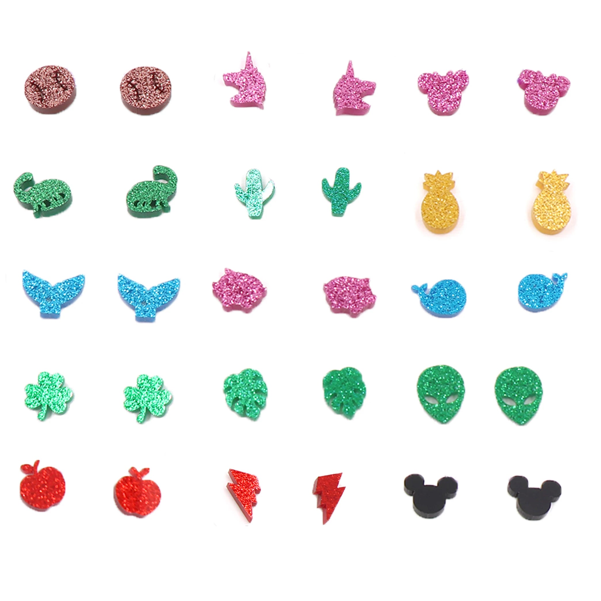 ERS324ST04(1pair) 12/14mm Glitter Acrylic Stud Earrings Dinosaur Mouse Football Cactus Stud Earrings Allergy Free Earrings -ST-3
