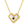 Vintage Stainless Steel 18K Gold Plated Jewelry Love Shaped White Seashells Black Zircon Pendant Necklace for Girls
