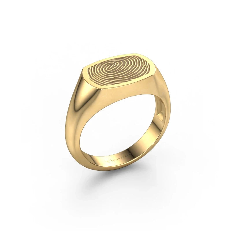 Custom Signet Ring Personalized 925 Sterling Silver Jewelry Gold Plated Fingerprint Wide Ring Stylish Unique Texture Ring