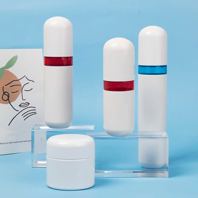 Capsule Round Shape Lotion Pump Bottle Cosmetic Packaging Toner Face Care Essence 70ml Toner Plastic Bottle with Cap