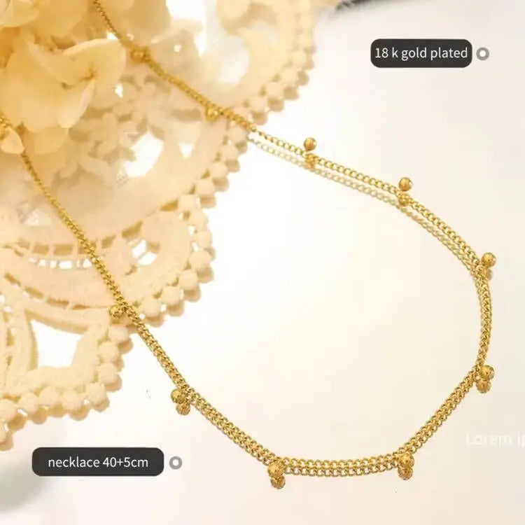 New Design Stainless Steel Gold Bead Necklace Clavicle 18K Gold Plated Small Bead Choker Chain Necklace