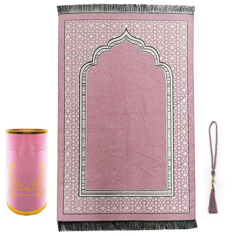 Machine-washable Polyester Prayer Mat Anti-Slip Muslin Prayer Rug Gift Set