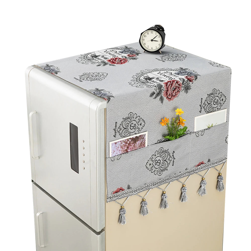 Kitchen Dual-Purpose Waterproof Dustproof Durable Polyester American Style Embroidery Refrigerator Microwave Dust Cover