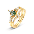 Kite Cut Natural Green Moss Agate Bridal Ring Set S925 Sterling Silver Marquise Leaf Stackable Engagement Wedding Band Set