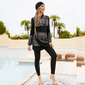 Custom OEM High Quality Muslim Swimwear Burkini 4pcs Floral Print Islamic Swimsuit Beach Swim Wear