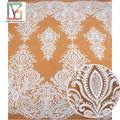 New Hot Sale French White Wedding 3d Beaded Crystal Sequins Tulle Lace Bridal Lace Dress Fabric for Women