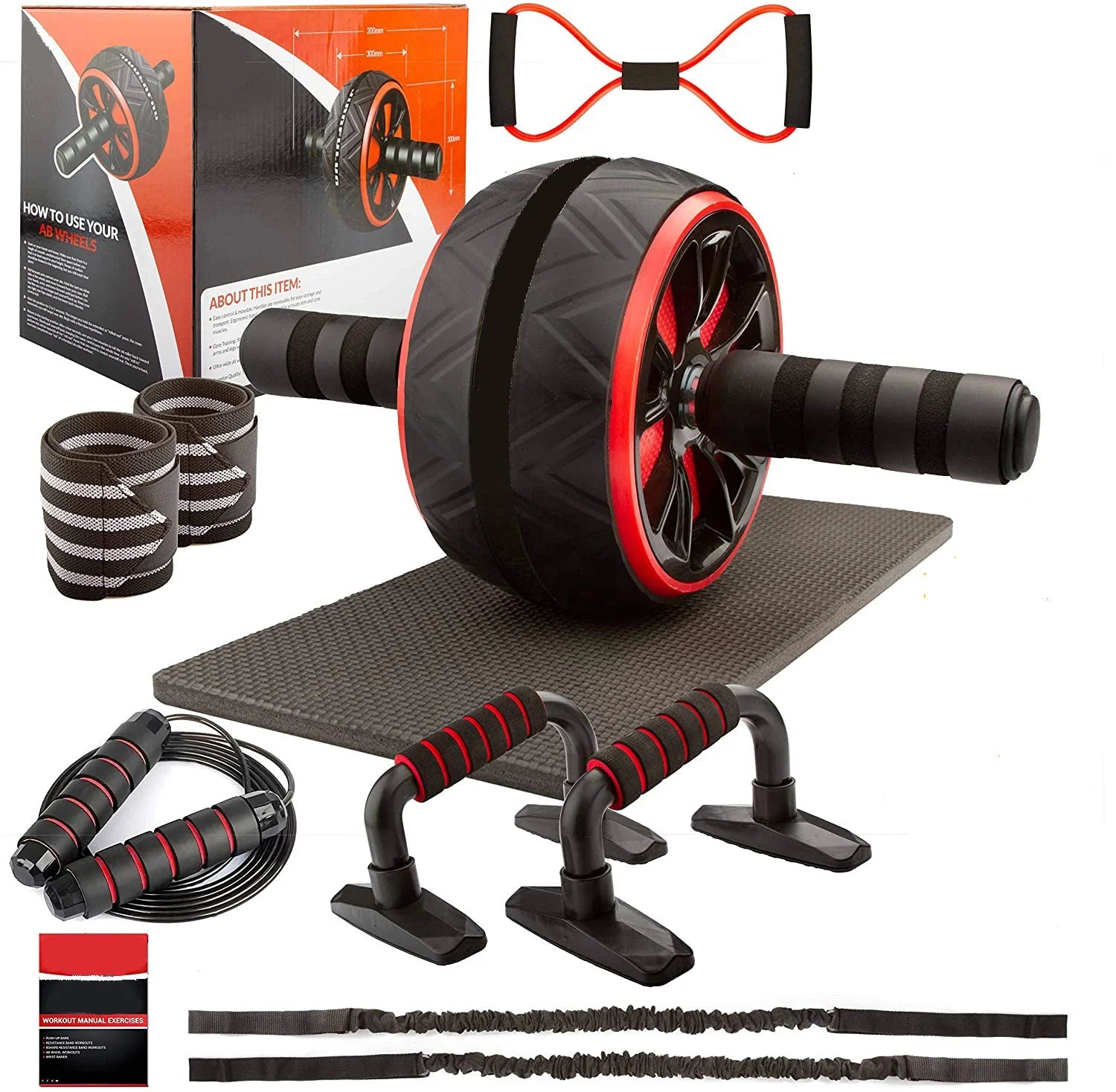11-in-1 Abdominal Exercise Muscle Training Abs Ab Wheel Roller Set EVA Iron Steel-for Home Yoga Use