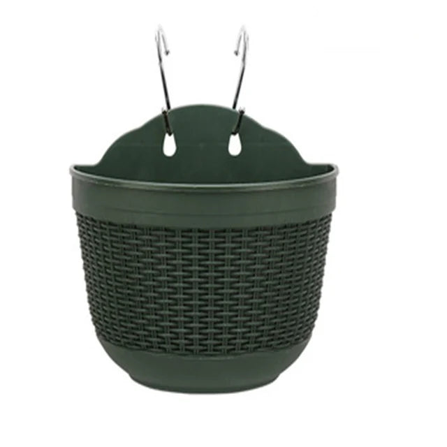 Plastic  Wall Planters Hanging Flower Plant Pots Half Round Plant Holders With S Hooks  for Fence Balcony or Rails