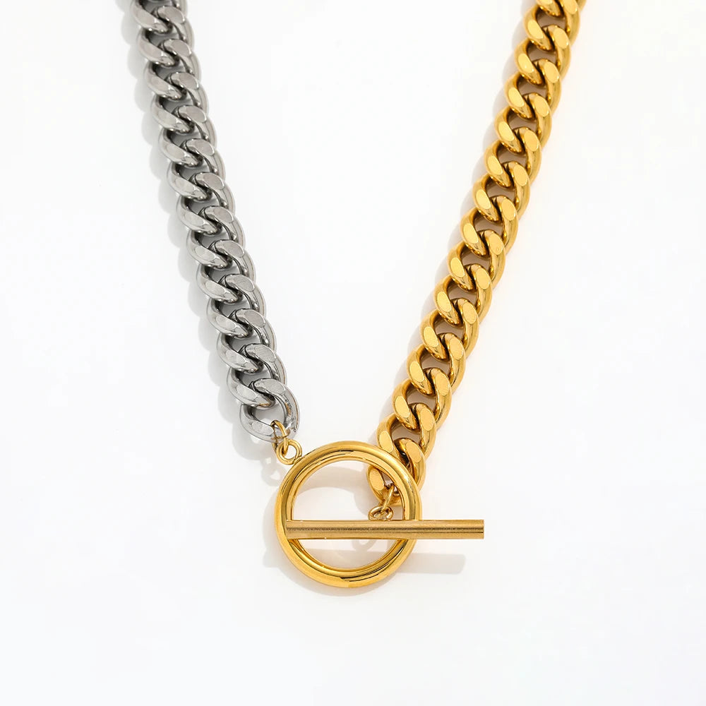 Gold & Silver Two Tone Mix Chain Chunky Toggle Stainless Steel Necklace Statement Jewelry Wholesale