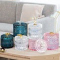 Luxury Relief Glass Candy Jar Food Container Colorful Craft Decoration Kitchen Home Jewelry Jar with Lid