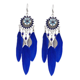 Vintage Ethnic Feather Tassel Earrings for Women Long Fringe Chain Drop Dangling Earrings Female Girls Jewelry Accessories