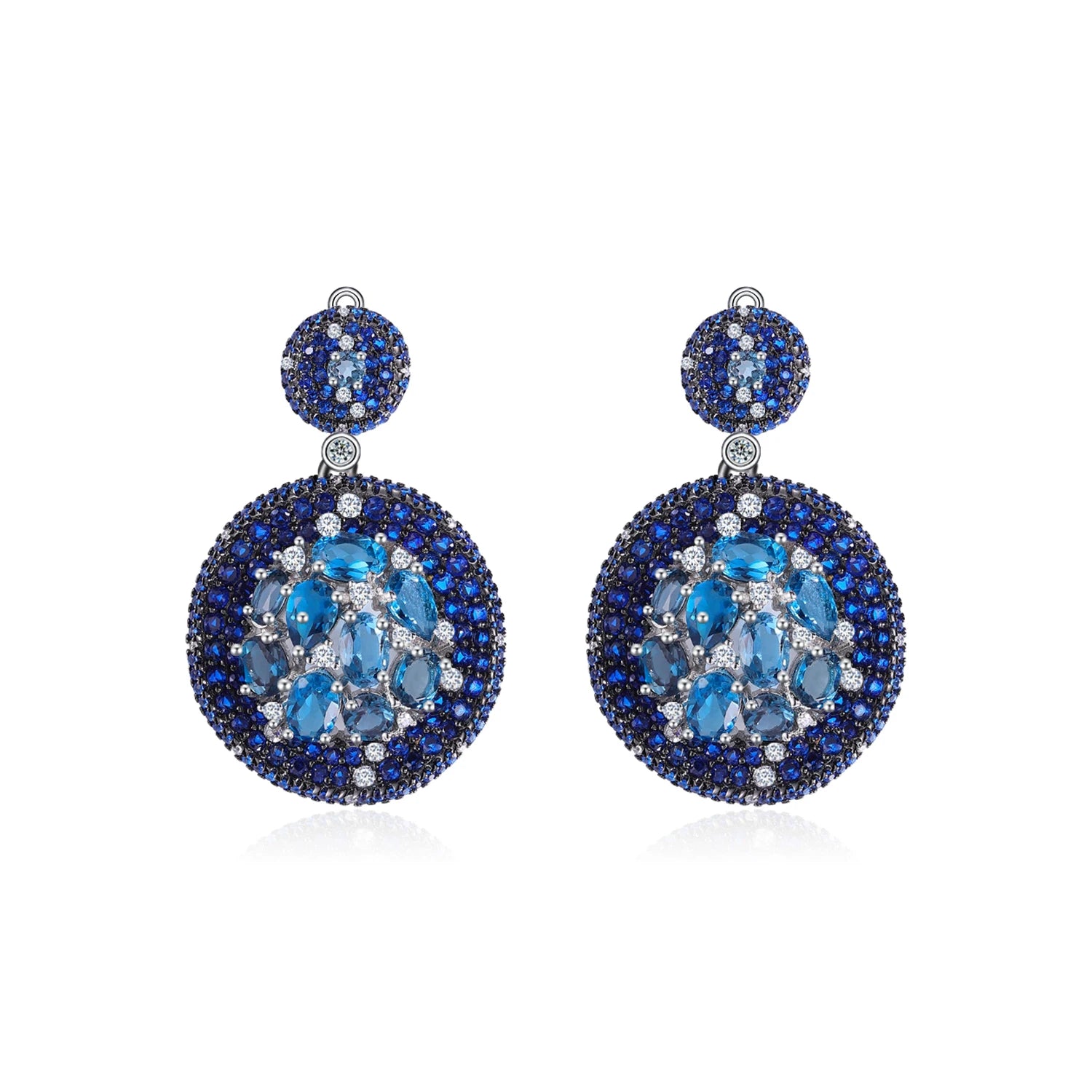 W0420 Abiding Jewelry China Jewellery Factory Two Tone Plating 925 Sterling Silver Natural London Blue Topaz Drop Earrings