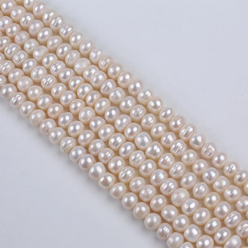 8-10mm White Color Button Shape Freshwater Pearls Strand for Jewelry Making