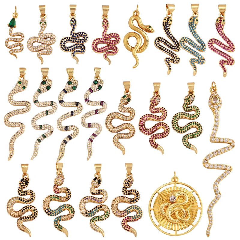 Seductive Snake Charms Pendant Earrings Necklace Bracelet Making SuppliesColourful CZ Zircon Accessories Jewelry Findings L03