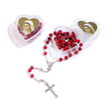 2023 XIMAI Wholesales Red Fragrance Wooden Beads Holy Silver Cross Pendant Maria Center Rosary Necklace