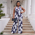 Women's Jumpsuit Striped Low-cut Temperament Waist Wide-leg Jumpsuit Halter Neck Trousers Cross-border Jumpsuit