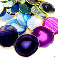 Wholesale Natural Agate Stone Slab Gilded Polished Crystal Round Sliced Cup Holder Agate Slices Coaster
