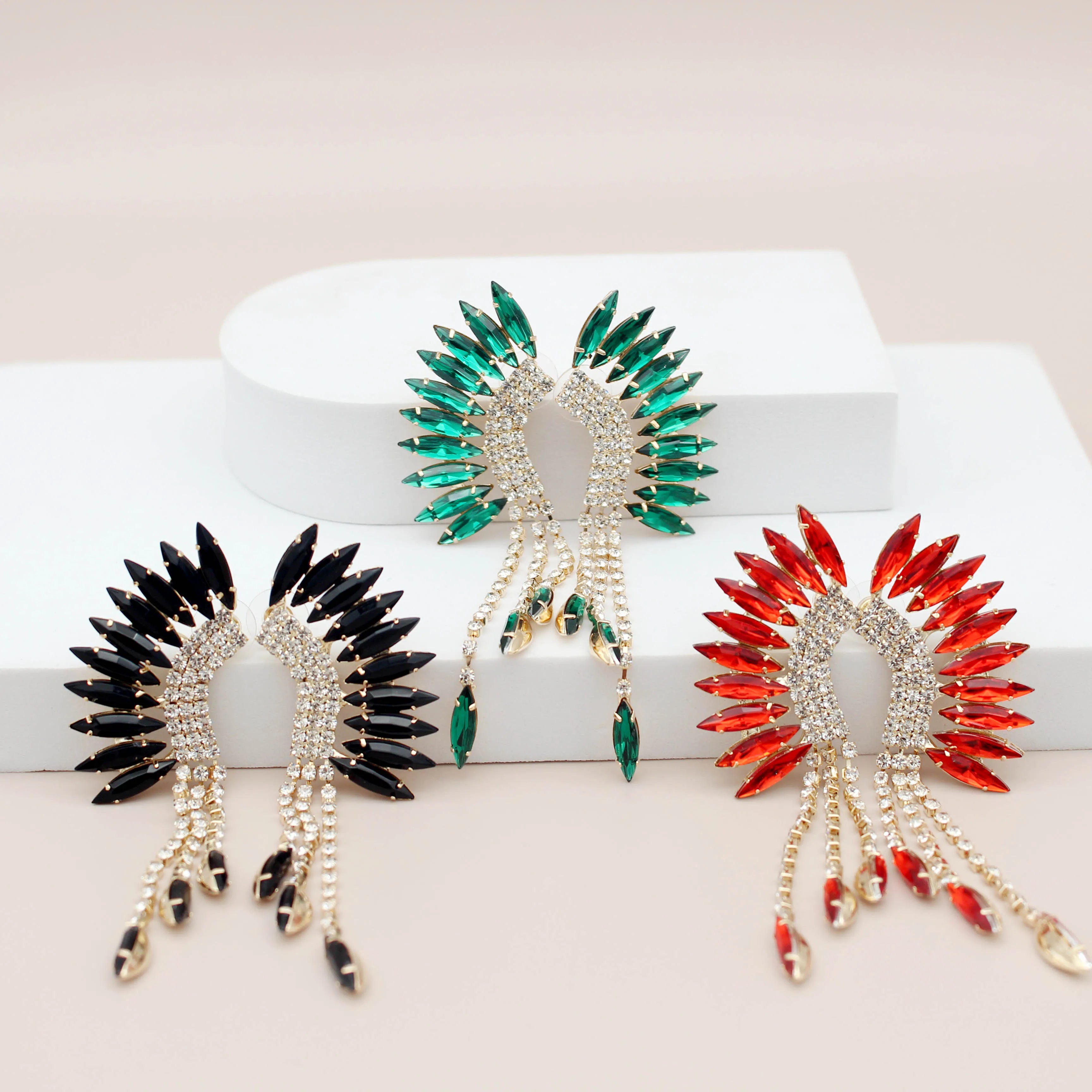 Jachon  Luxury Design Exaggerated Earrings Rhinestone Tassel Earrings Elegant Earring for Important Place