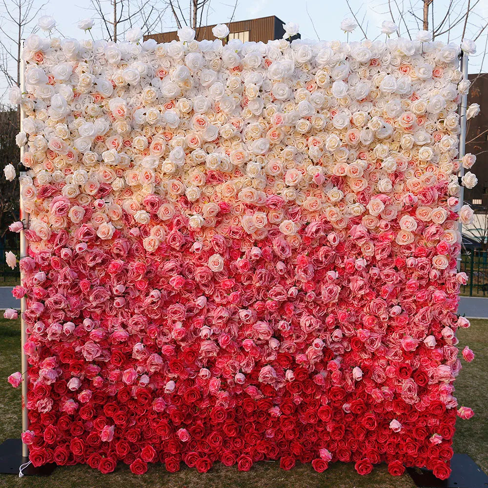 EG-A009 Wedding Party Event Shop Decoration Sweet Sixteen or Fifteen Years pink Silk Artificial Flower Wall Backdrop