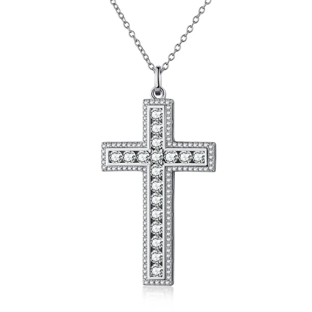 Vintage PVD Silver Plated 925 Sterling Silver Punk Style Women's Necklace Chunky Crossed Zircon Pendant Wedding Gift Party