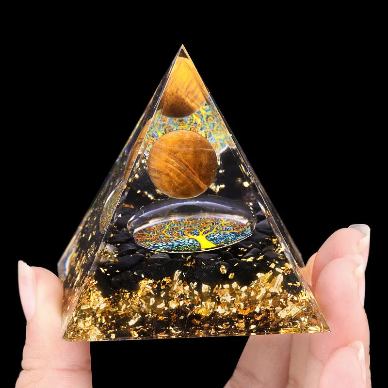 6Cm&5Cm Two Size Natural Obsidian Gravel Stone Resin Healing Energy Reiki Crystal Pyramid for Home Office Desk Decoration Crafts