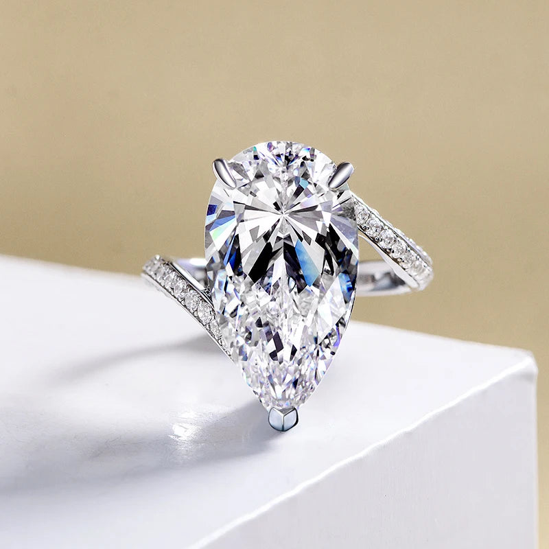 Luster Jewelry 925 Silver Moissanite Diamond Ring 20ct D White Big Pear Drop for Wedding Band