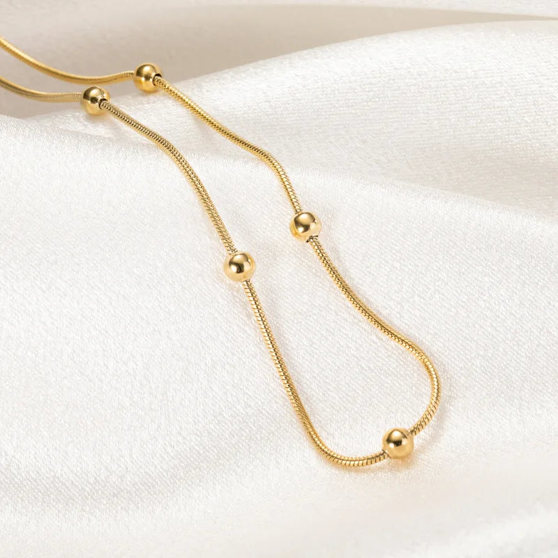 Simple Luxury Gold Lucky Knot Round Beads Snake Chains Stainless Steel Necklace for Women