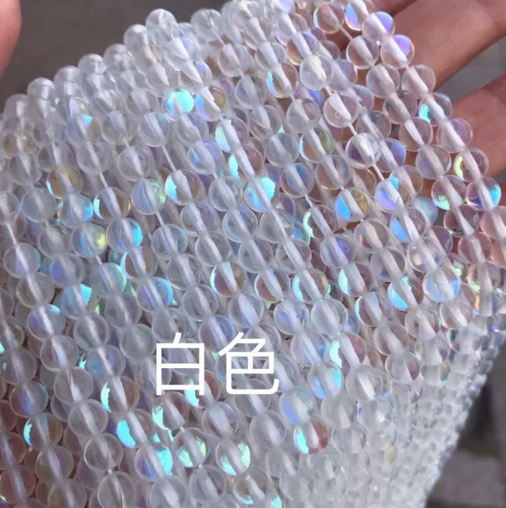 Aurora Crystal Glass Beads 8mm Flash Glitter Shining Mermaid Round Loose Aura Bead Frosted Moonstone for Jewelry Making