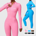 JY Ribbed Half Zip Yoga Jumpsuit Women Long Sleeve Thumbhole One Piece Workout Bodysuit Tummy Control Gym Fitness Sportswear
