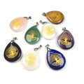 Wholesale Teardrop Stone Pendant With Single-sided Engraved Tree of Life Colorful Gemstone Pendant With Alloy