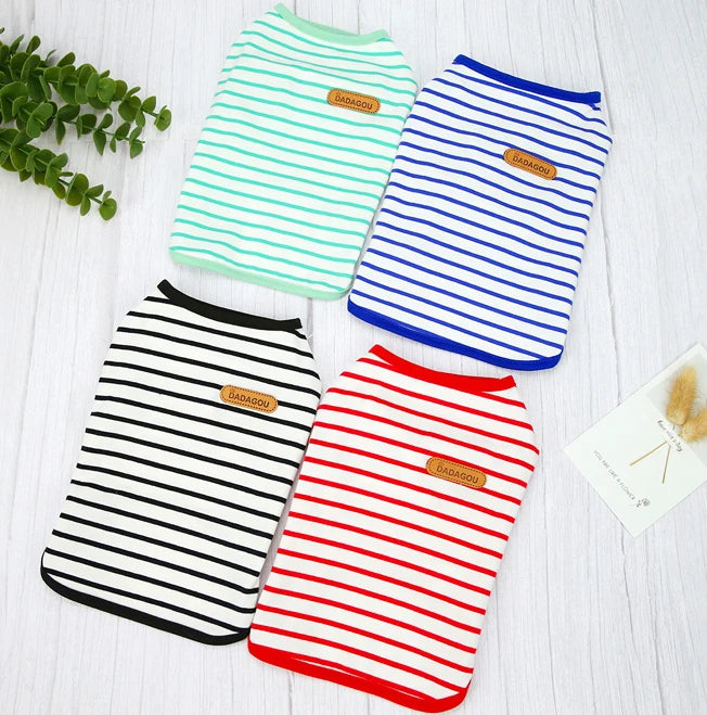 Wholesale Cotton Soft Black and White Red and Black Pet Dog Striped T-shirt