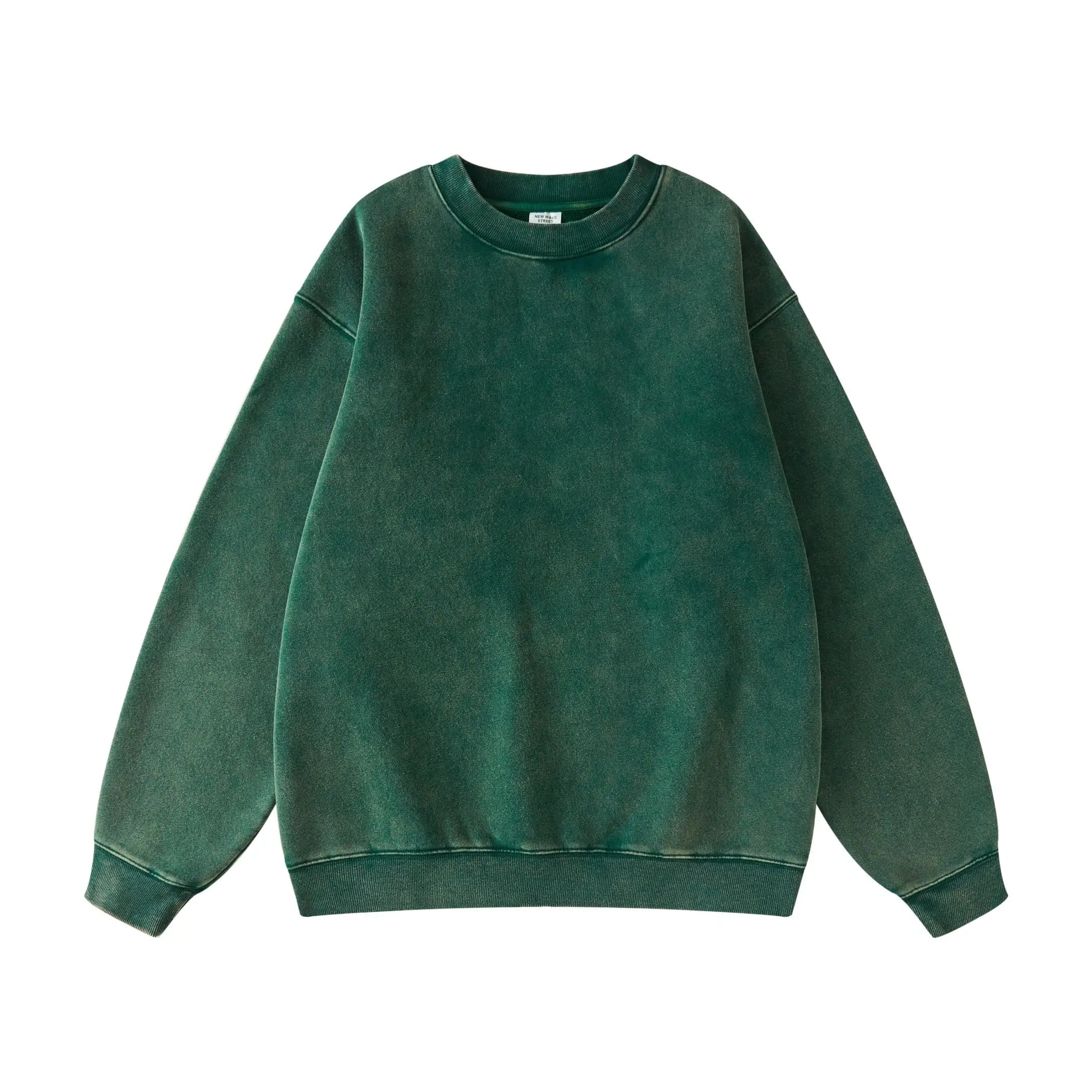 Luxury Vintage Crewneck Fleece Sweatshirt for Men Custom Acid Wash Design with Embroidered Technique for Spring
