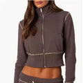 Women's Two Piece Outfits Tracksuit Sweatsuit Y2K Long Sleeve Cropped Zip up Hoodie Jacket Sweatpants Jogger Set