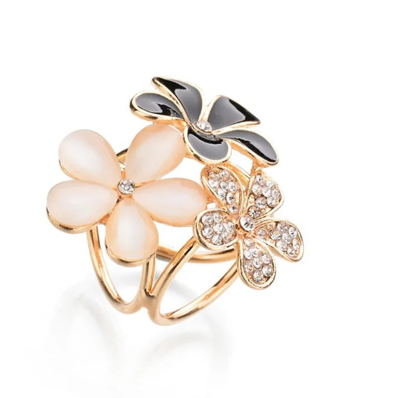 Women Fashion Trendy Stylish Elegant Exquisite Rhinestone Flower Scarf Ring Buckle Clip Holder Jewelry Accessory