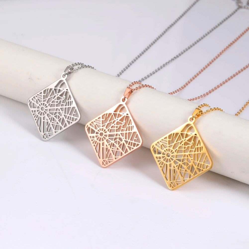 Square Spiderweb Net Pendant Necklaces for Women Gold Silver Color Stainless Steel Necklace Choker Fashion Jewelry Gift