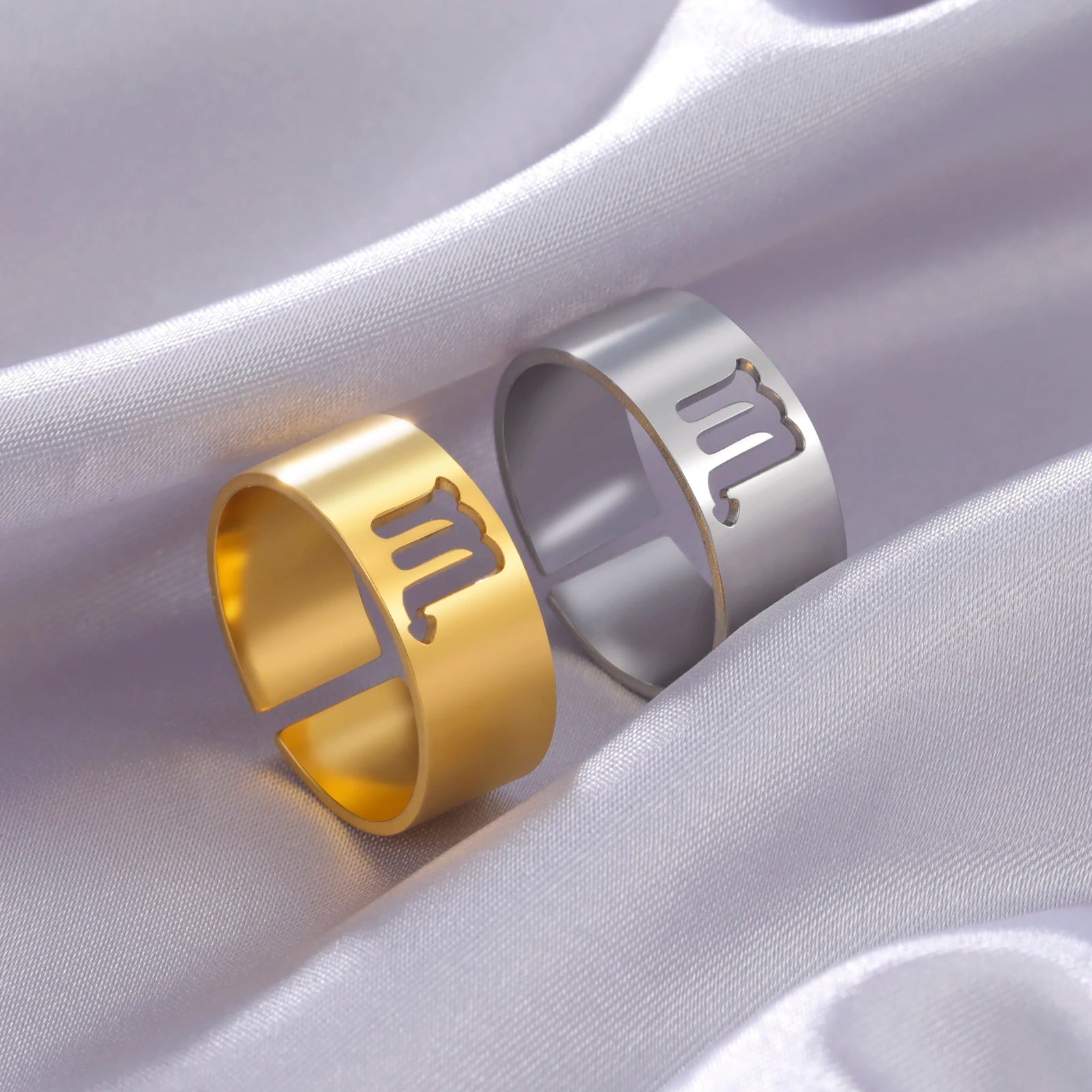 Myshape Women Gold Color Zodiac Rings Stainless Steel 12 Zodiac Open Ring Taurus Leo Pisces Virgo Jewelry Birthday Gift