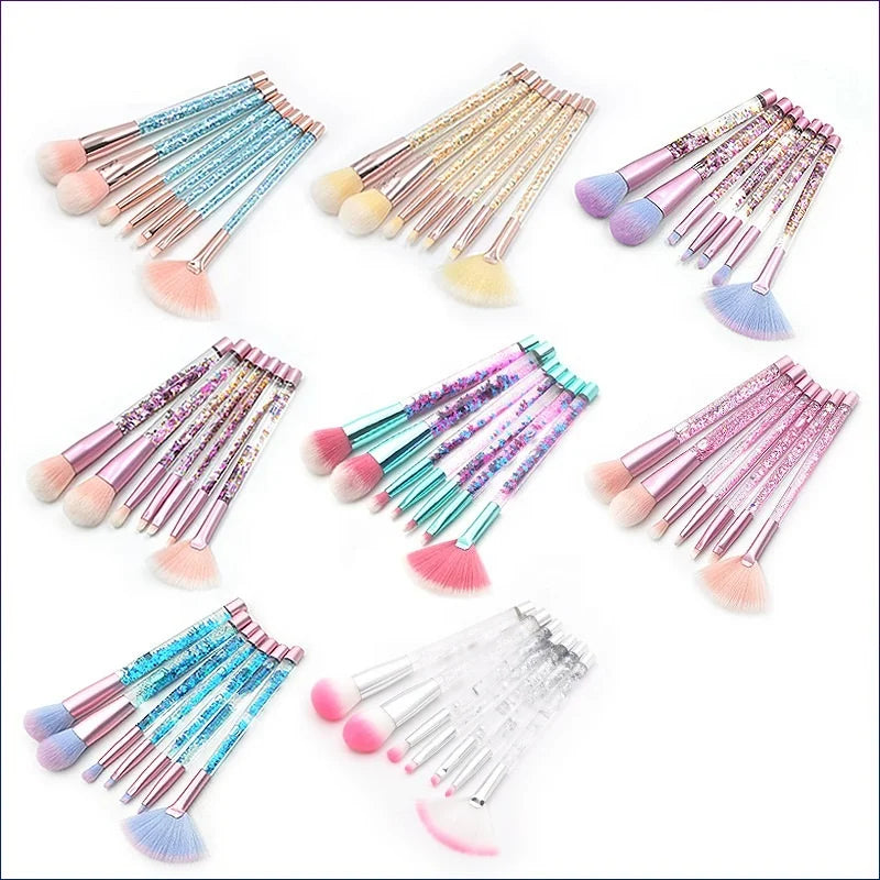 7pcs Diamond Makeup Brush Set Transparent Crystal Handle Professional Cosmetic Brushes Set with Pouch