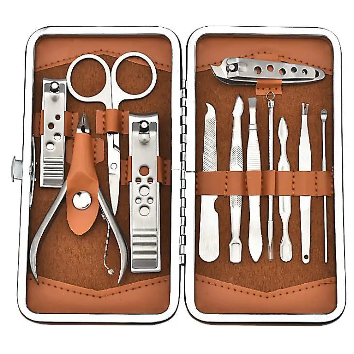Professional Luxury Stainless Steel Leather PU Material Manicure Pedicure Set Custom Logo Nail Care Tool Kit