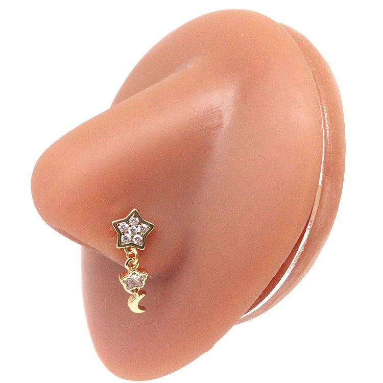 Gaby New Long Dangle Nose Ring Women Piercing Stainless Steel Nose Ring Bulk butterfly Dangling Nose Stud Body Piercing Jewelry