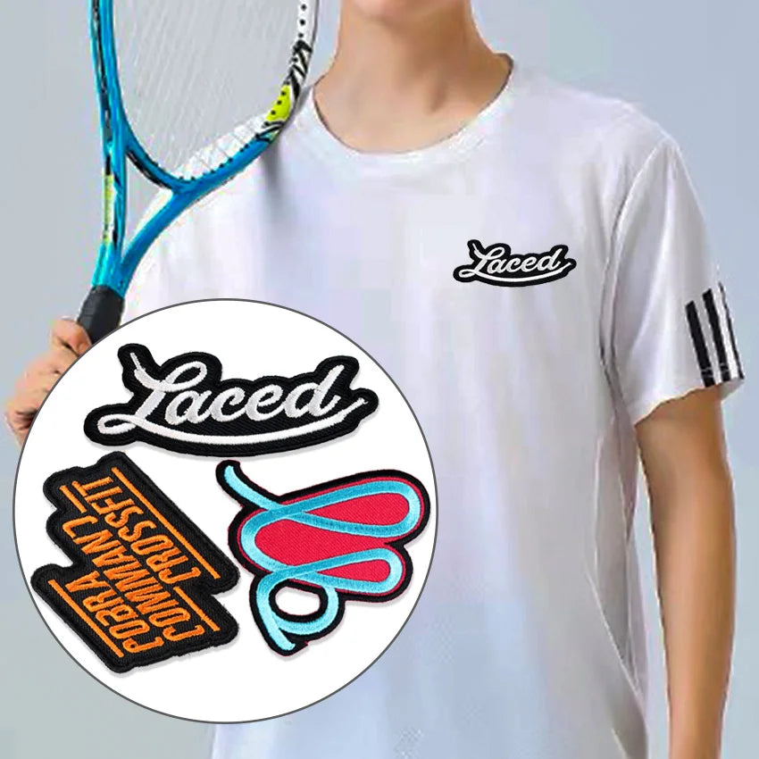 Manufacturer Heat Press Cut Custom Brand Name Sports Club Embroidery Logo Custom Clothes Embroidered Patches